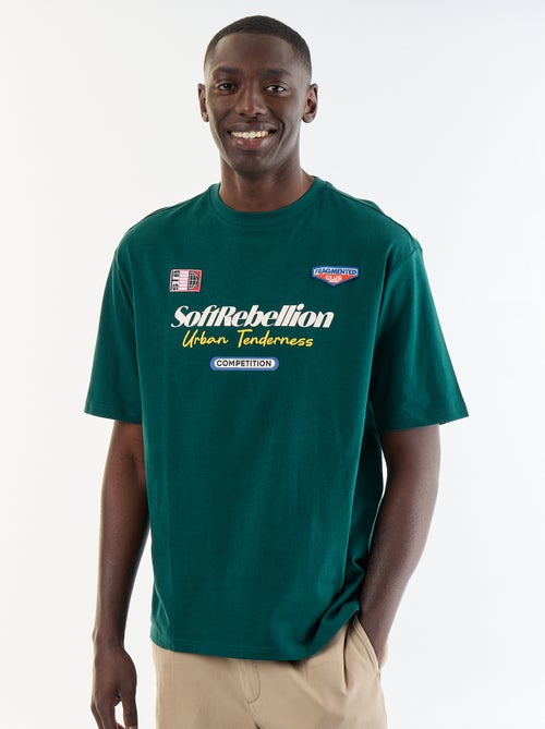 Einfarbiges Kurzarm-T-Shirt mit aufgenähten Patches - Kiabi