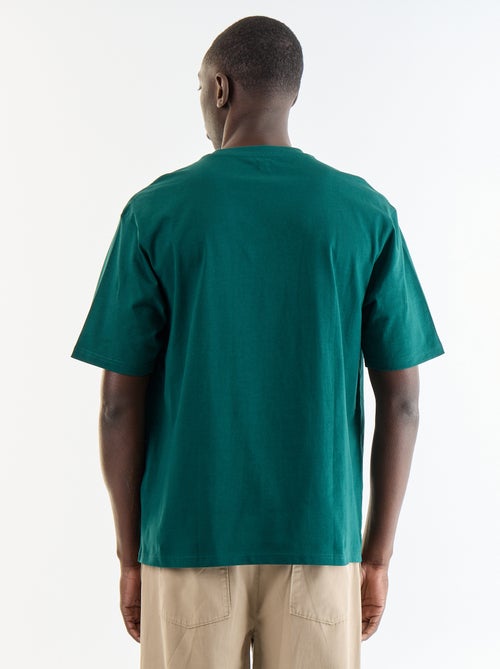 Einfarbiges Kurzarm-T-Shirt mit aufgenähten Patches - Kiabi