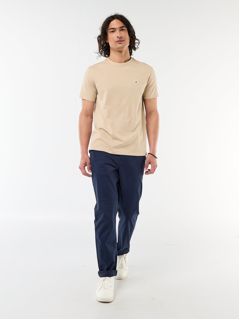 Einfarbiges Kurzarm-T-Shirt mit Stickerei Beige - Kiabi