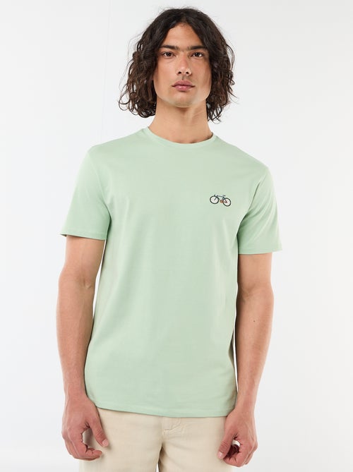 Einfarbiges Kurzarm-T-Shirt mit Stickerei - Kiabi