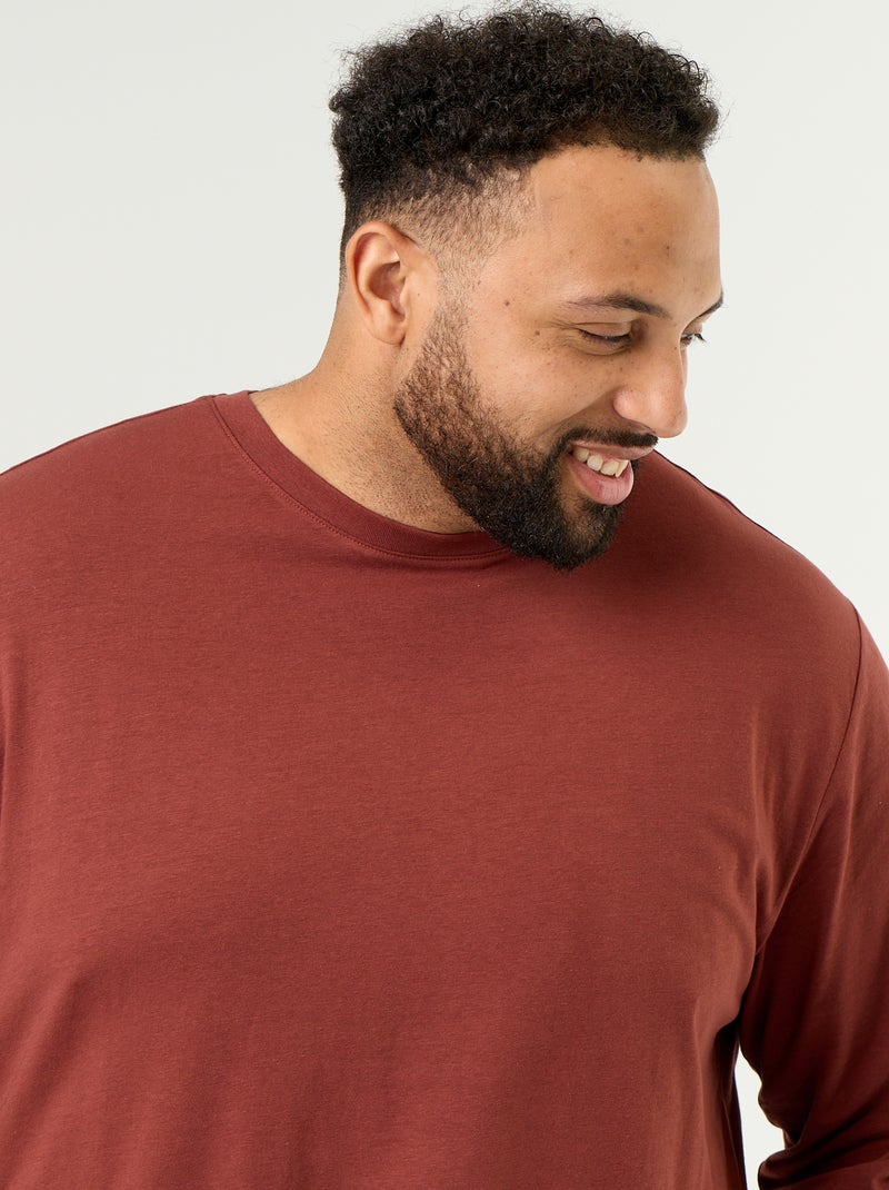 Einfarbiges Langarm-Jersey-T-Shirt Marron - Kiabi