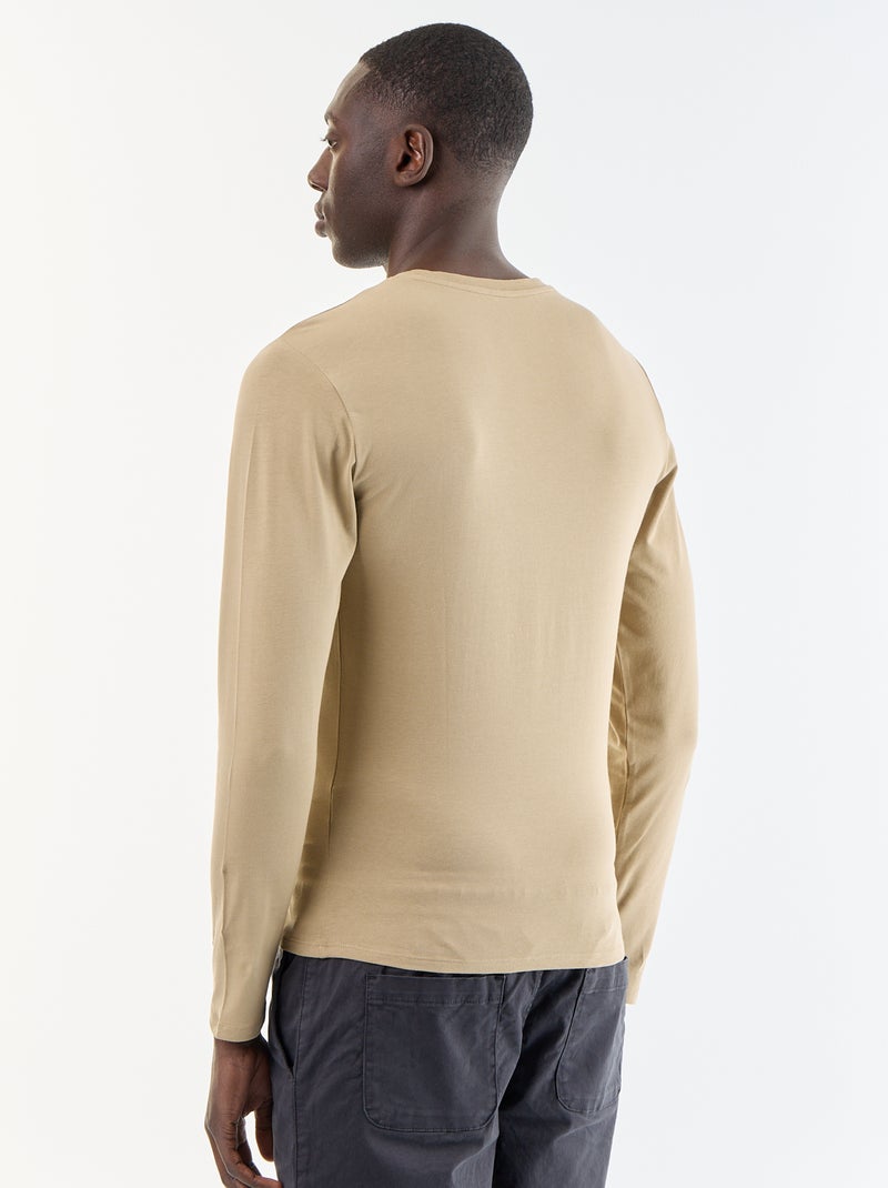 Einfarbiges Langarm-T-Shirt Beige - Kiabi