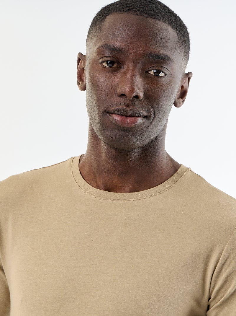 Einfarbiges Langarm-T-Shirt Beige - Kiabi