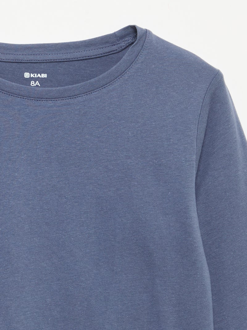 Einfarbiges Langarm-T-Shirt Blau - Kiabi