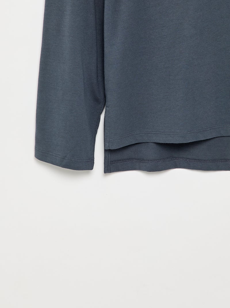 Einfarbiges Langarm-T-Shirt – Kollektion zum einfachen Anziehen Bleu - Kiabi