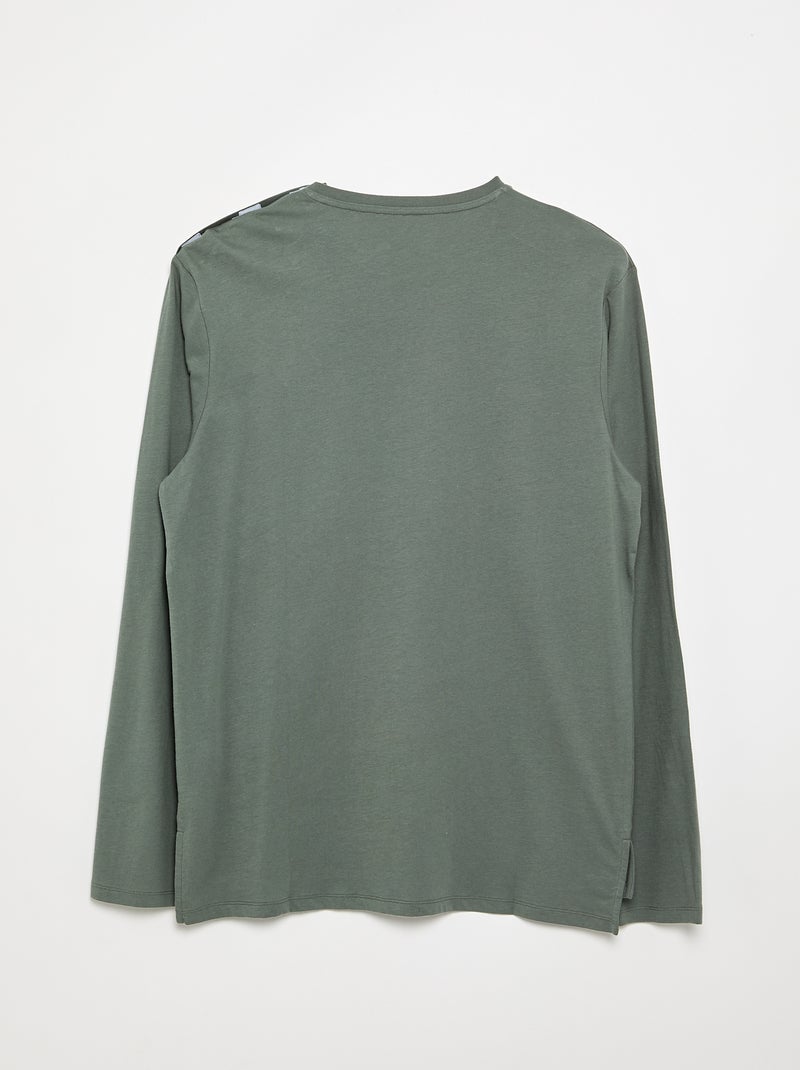 Einfarbiges Langarm-T-Shirt – Kollektion zum einfachen Anziehen Vert - Kiabi