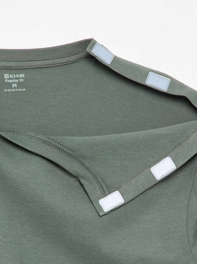 Einfarbiges Langarm-T-Shirt – Kollektion zum einfachen Anziehen Vert - Kiabi