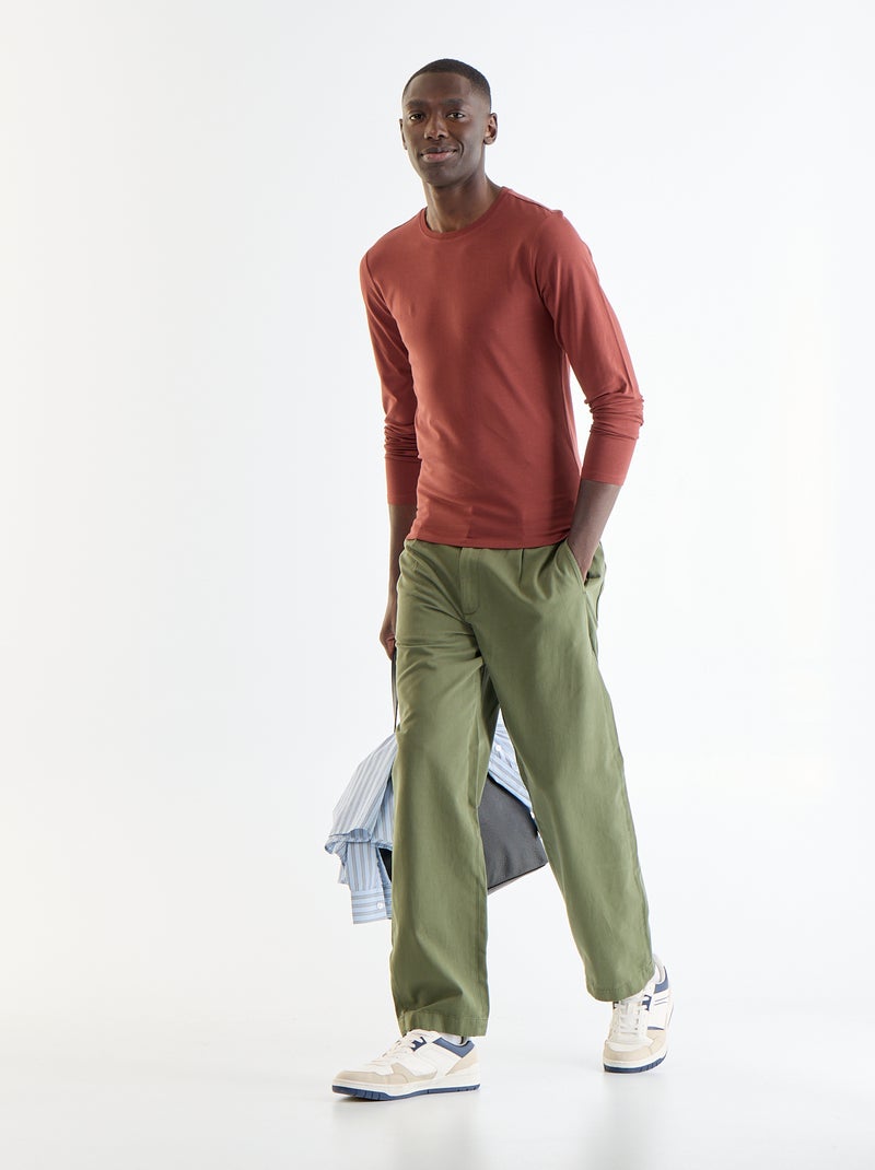 Einfarbiges Langarm-T-Shirt Marron - Kiabi