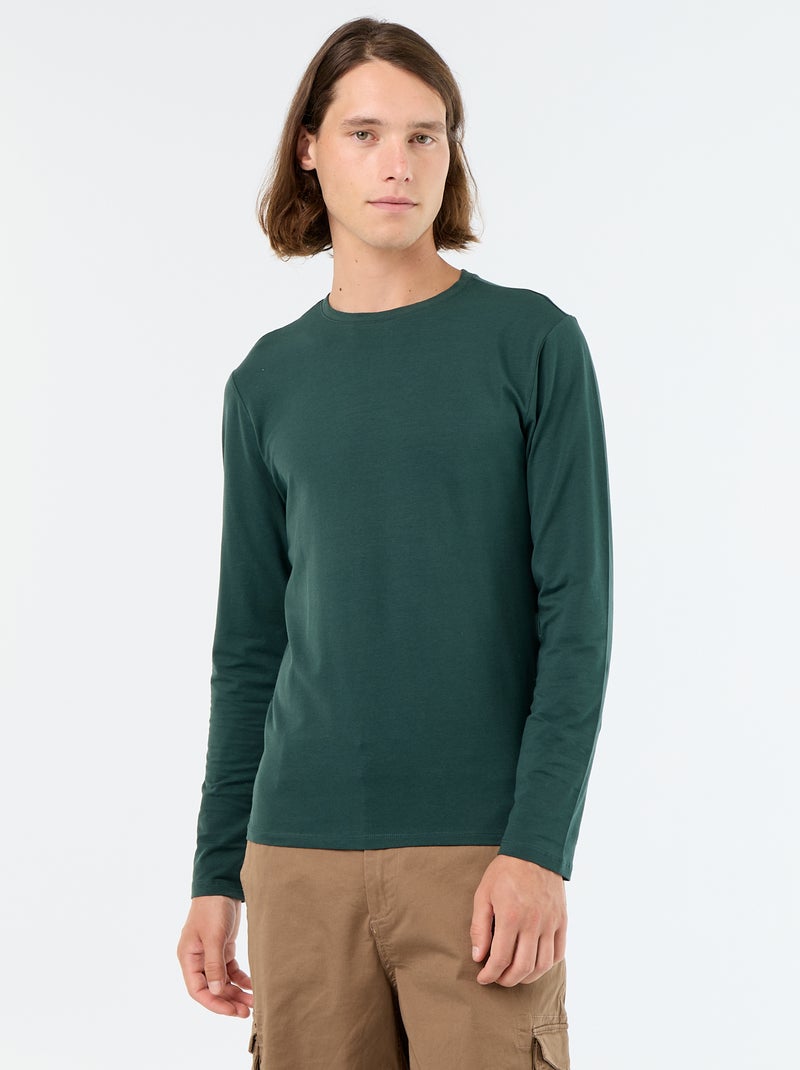 Einfarbiges Langarm-T-Shirt Vert - Kiabi