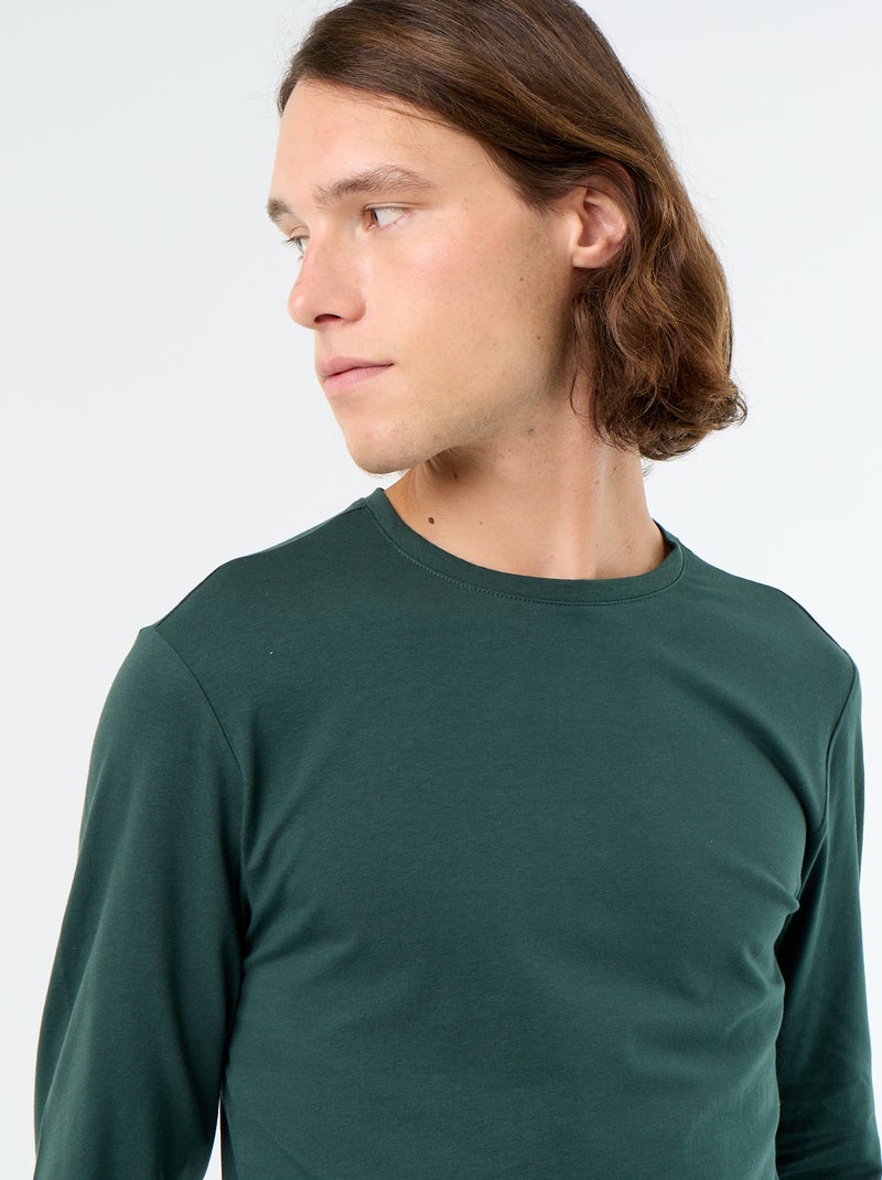 Einfarbiges Langarm-T-Shirt Vert - Kiabi