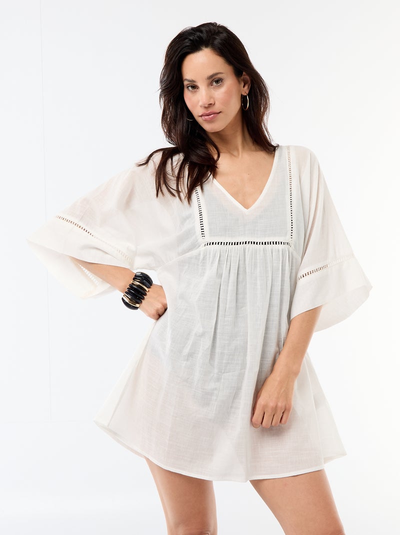 Einfarbiges mittellanges Strandkleid Weiß - Kiabi