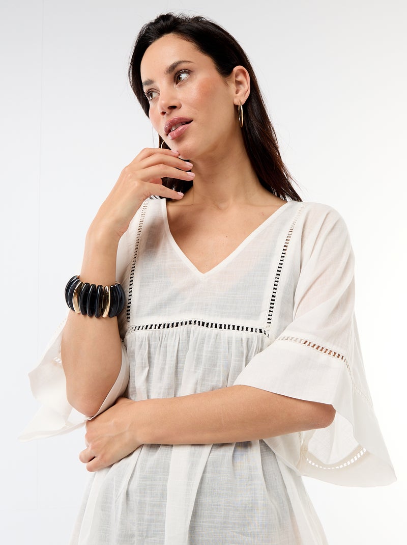 Einfarbiges mittellanges Strandkleid Weiß - Kiabi
