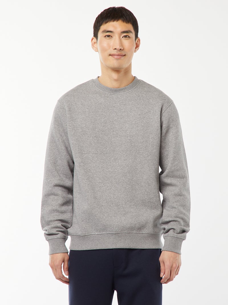 Einfarbiges Molton-Sweatshirt mit Rundhalsausschnitt Grau - Kiabi
