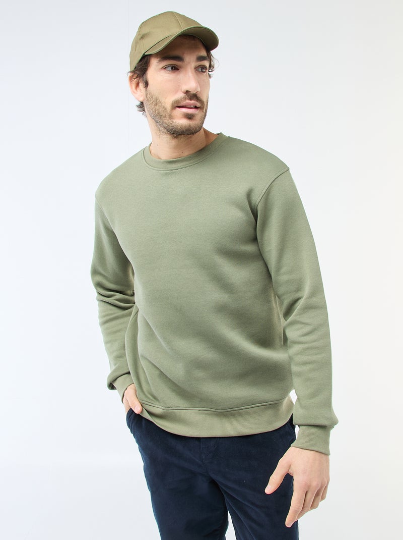 Einfarbiges Molton-Sweatshirt mit Rundhalsausschnitt Khaki - Kiabi