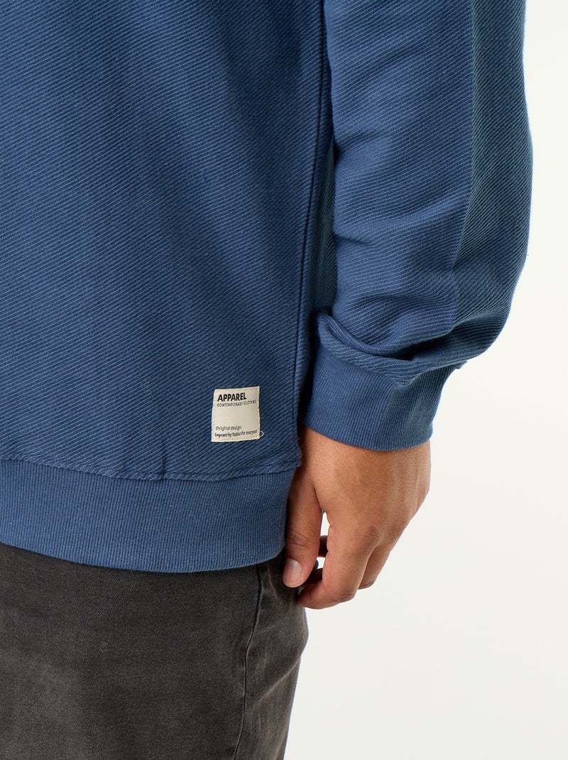 Einfarbiges Rippstrick-Sweatshirt Bleu - Kiabi