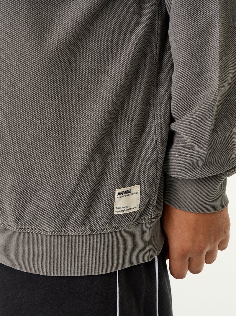 Einfarbiges Rippstrick-Sweatshirt Gris - Kiabi