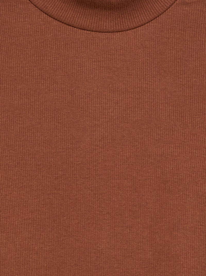 Einfarbiges Rollkragenshirt mit Wellenkanten Marron - Kiabi