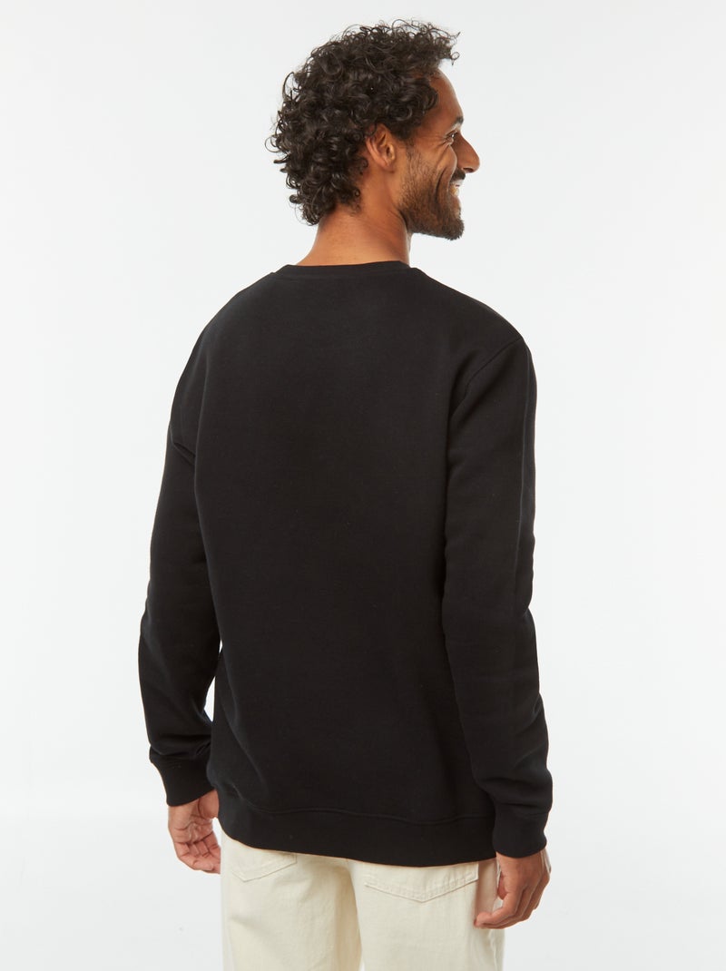 Einfarbiges Rundhals-Sweatshirt aus angerautem Molton Schwarz - Kiabi