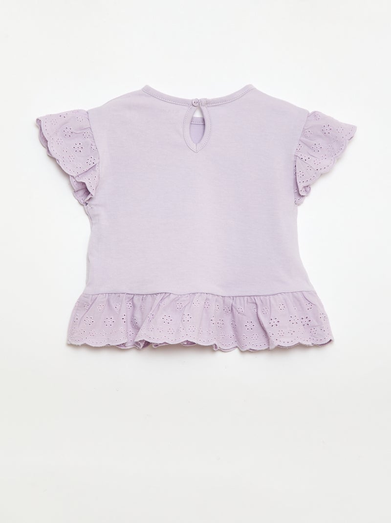 Einfarbiges T-Shirt aus Baumwolljersey mit Lochstickerei Rosa - Kiabi