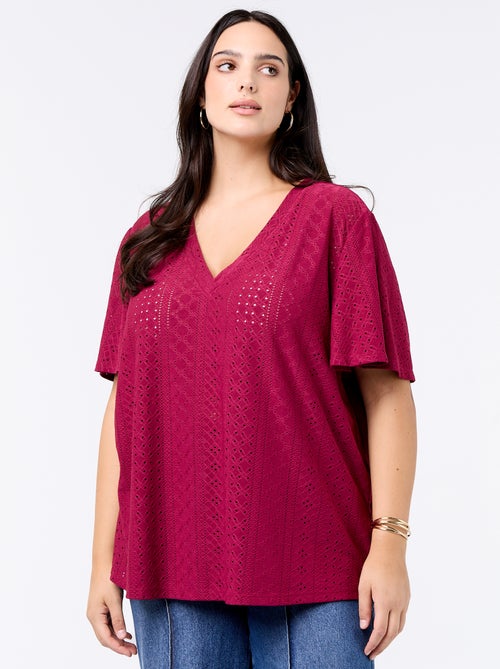 Einfarbiges T-Shirt mit Ajourmuster - Kiabi