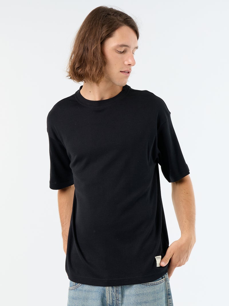 Einfarbiges T-Shirt mit kurzen Ärmeln und Rundhalsausschnitt Noir - Kiabi