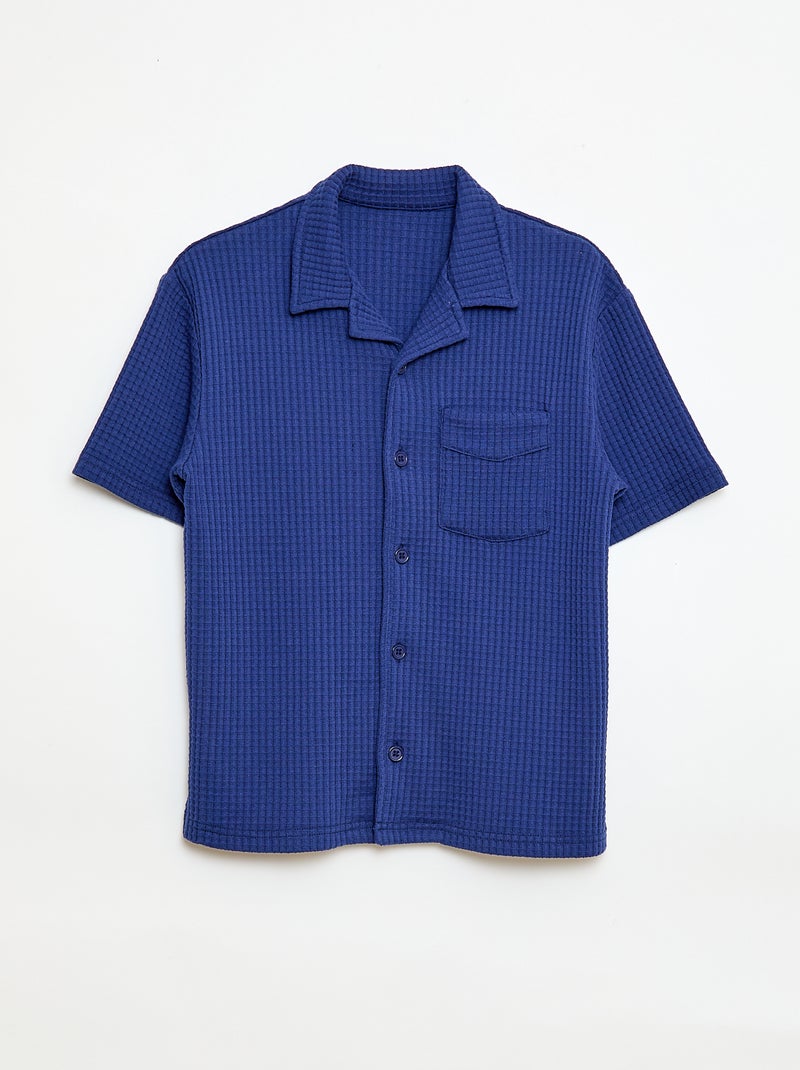 Einfarbiges Waffelhemd Blau - Kiabi