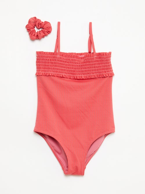 Einteiliger Badeanzug mit Smock und Scrunchie - Kiabi