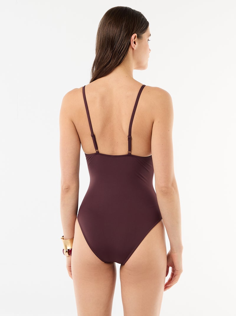 Einteiliger Badeanzug mit tiefem Ausschnitt und Schmuckdetail Lila - Kiabi