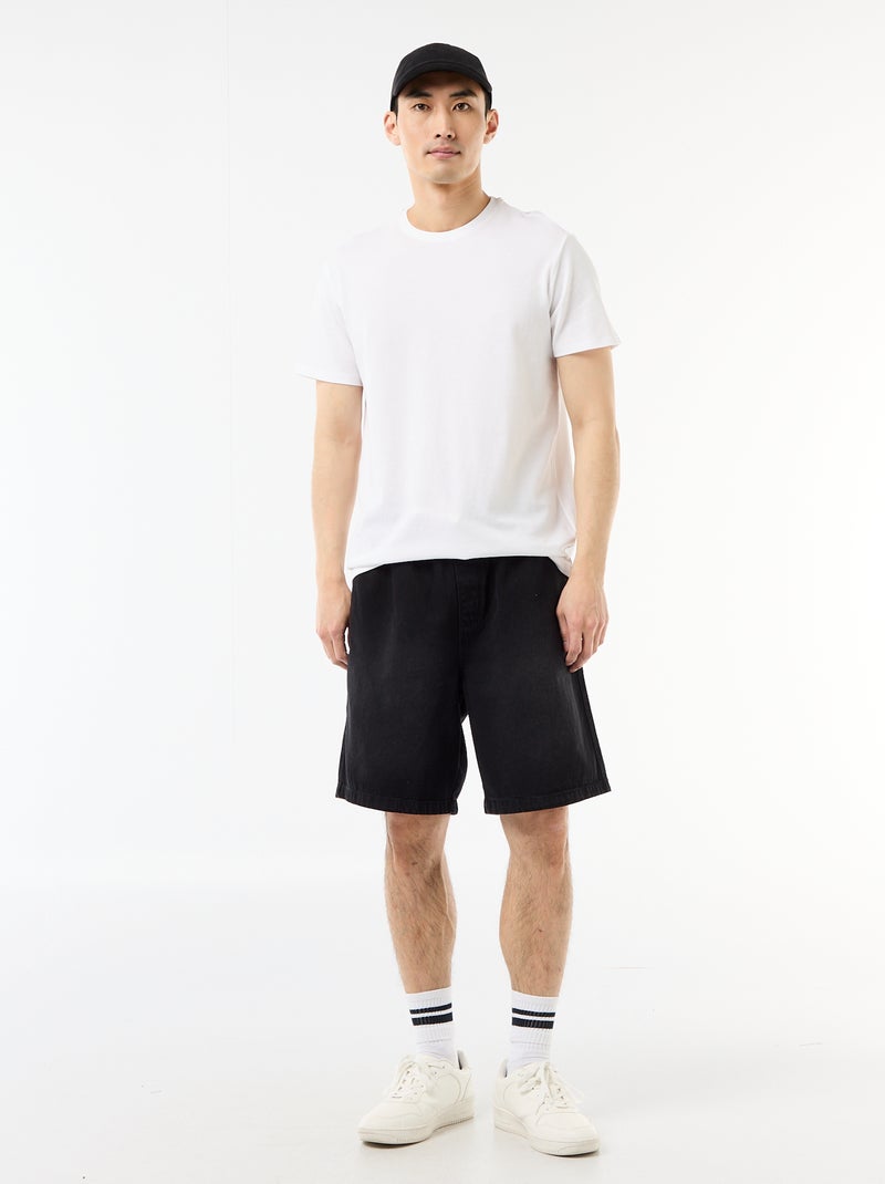 Elastic Waist Denim Bermuda Shorts Black - Kiabi