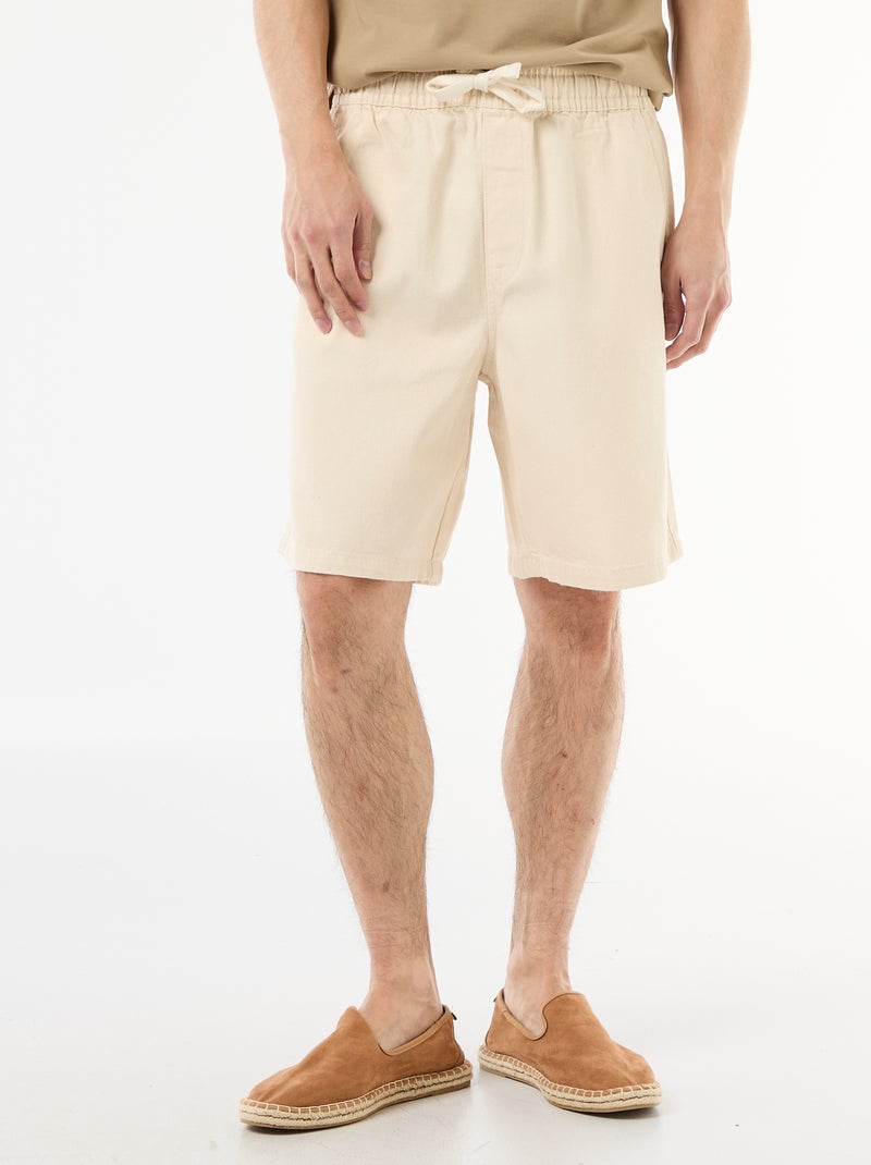Elastic Waist Denim Bermuda Shorts White - Kiabi