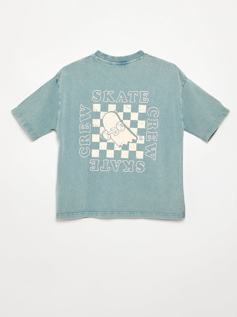 Embroidered and printed short-sleeved T-shirt Blue - Kiabi