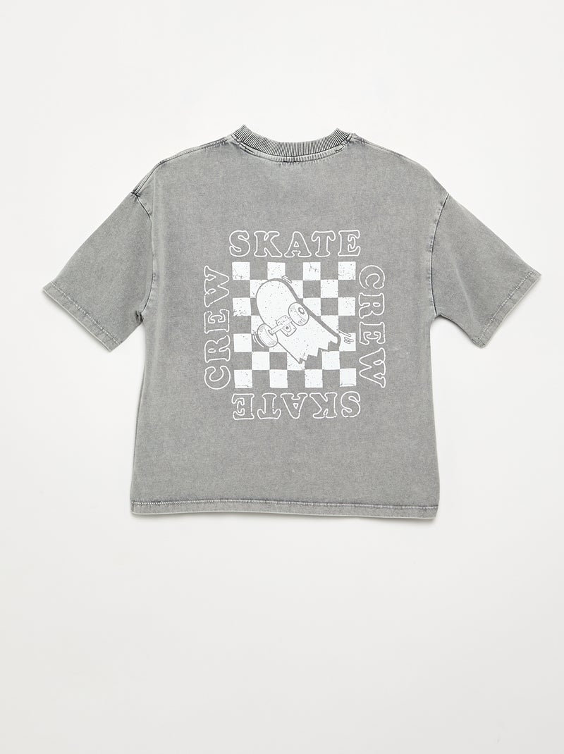 Embroidered and printed short-sleeved T-shirt Grey - Kiabi