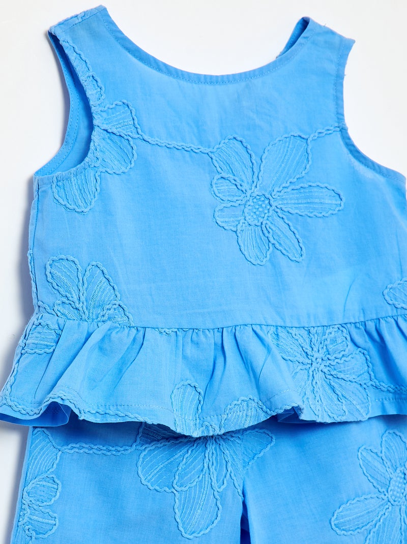 Embroidered Blouse + Pants Set - 2 pieces Blue - Kiabi