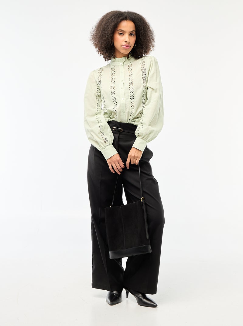 Embroidered Blouse with Ruffled Collar Green - Kiabi