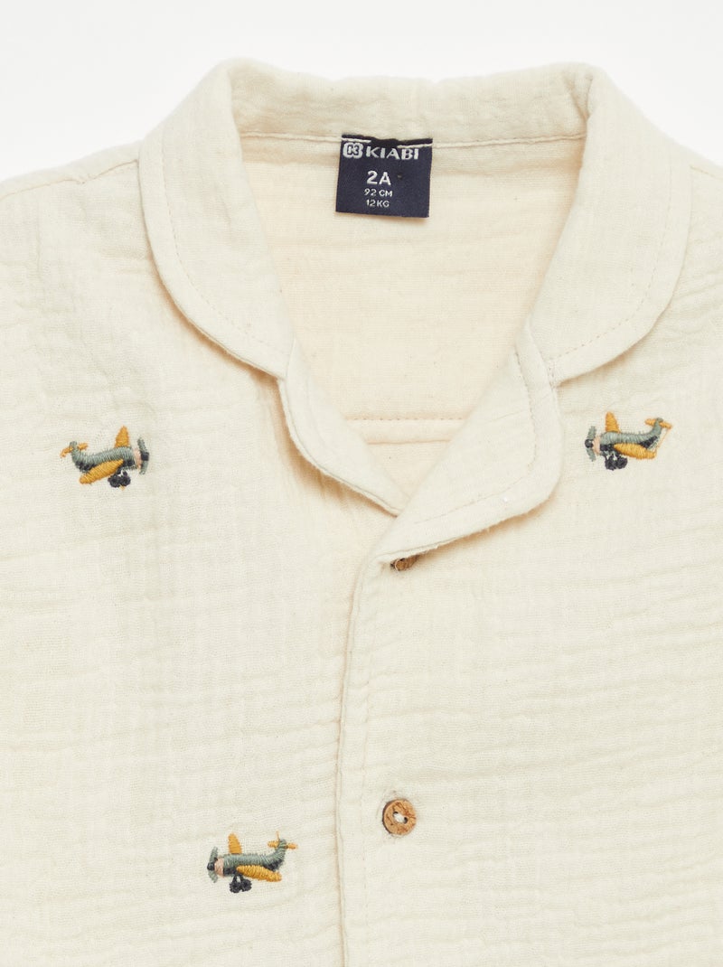 Embroidered Cotton Gauze Blouse White - Kiabi