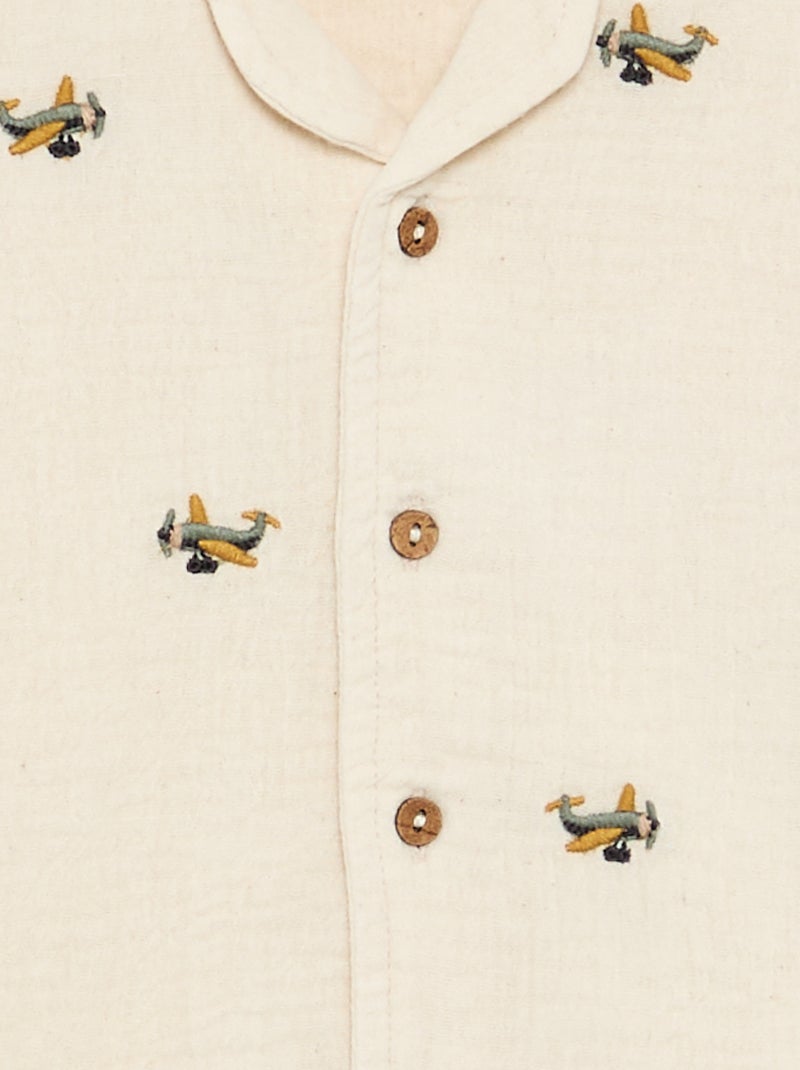 Embroidered Cotton Gauze Blouse White - Kiabi