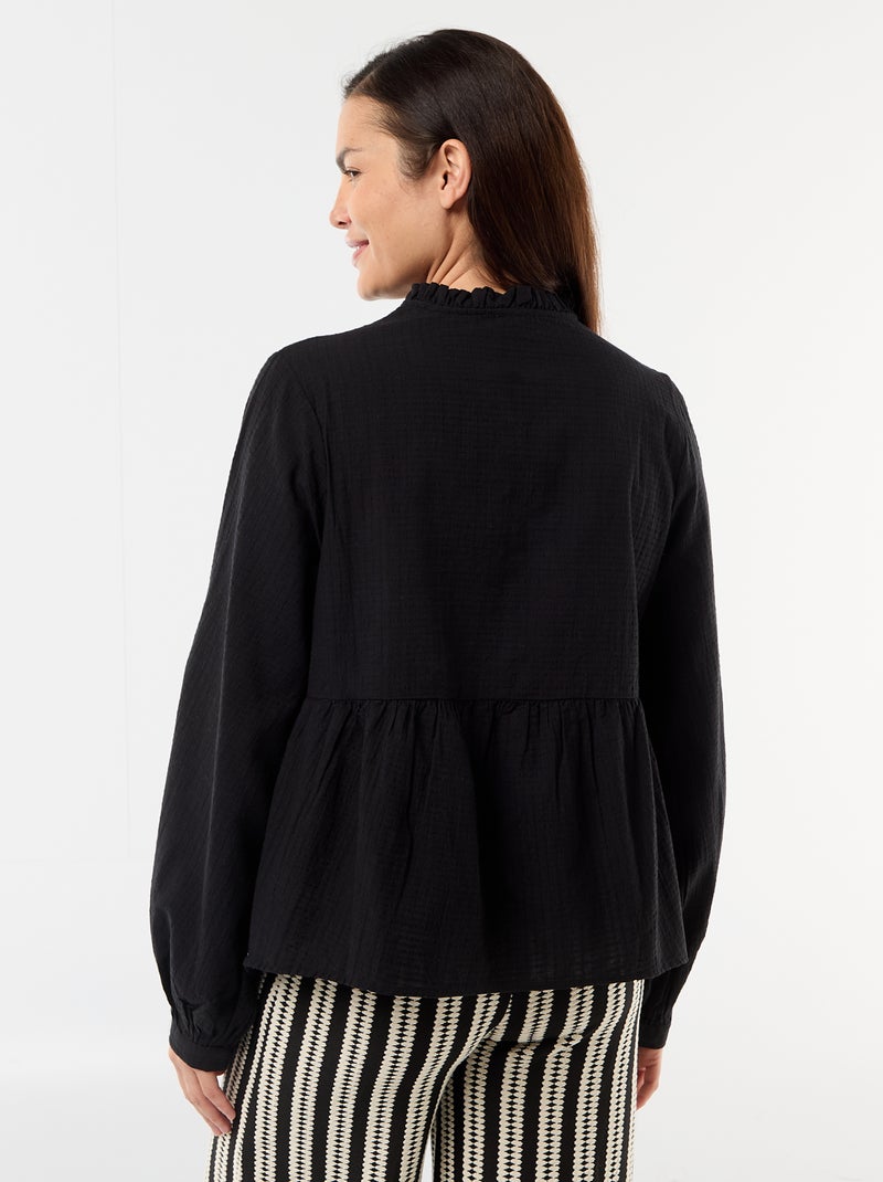 Embroidered Cotton Gauze Maternity Blouse Black - Kiabi