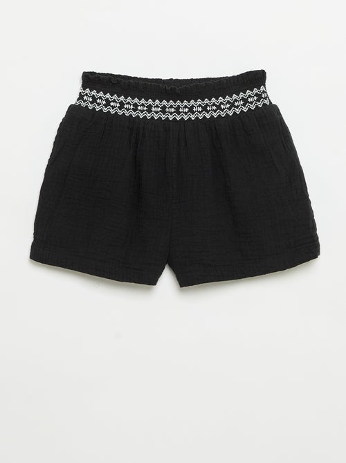 Embroidered Cotton Gauze Shorts - Kiabi