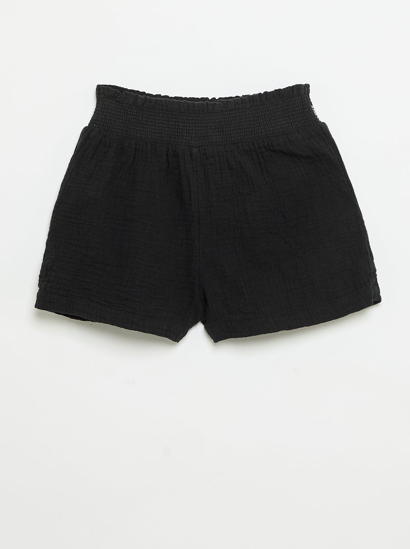 Embroidered Cotton Gauze Shorts Black - Kiabi