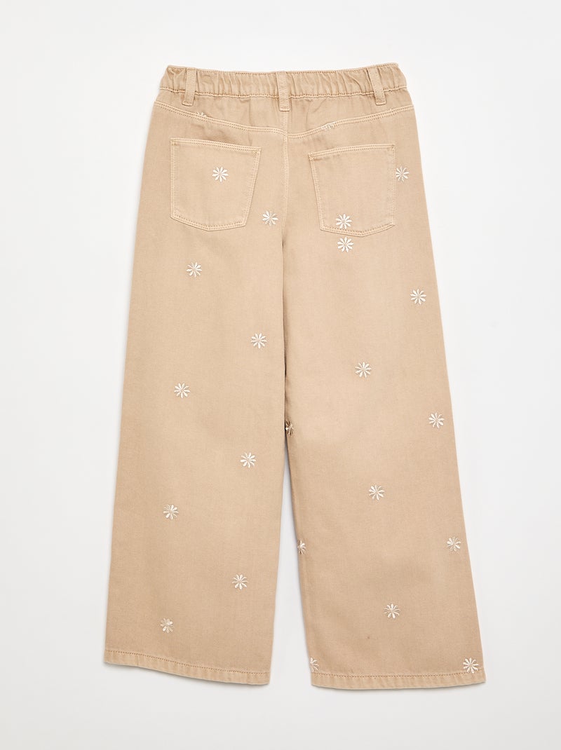 Embroidered Denim Pants Beige - Kiabi