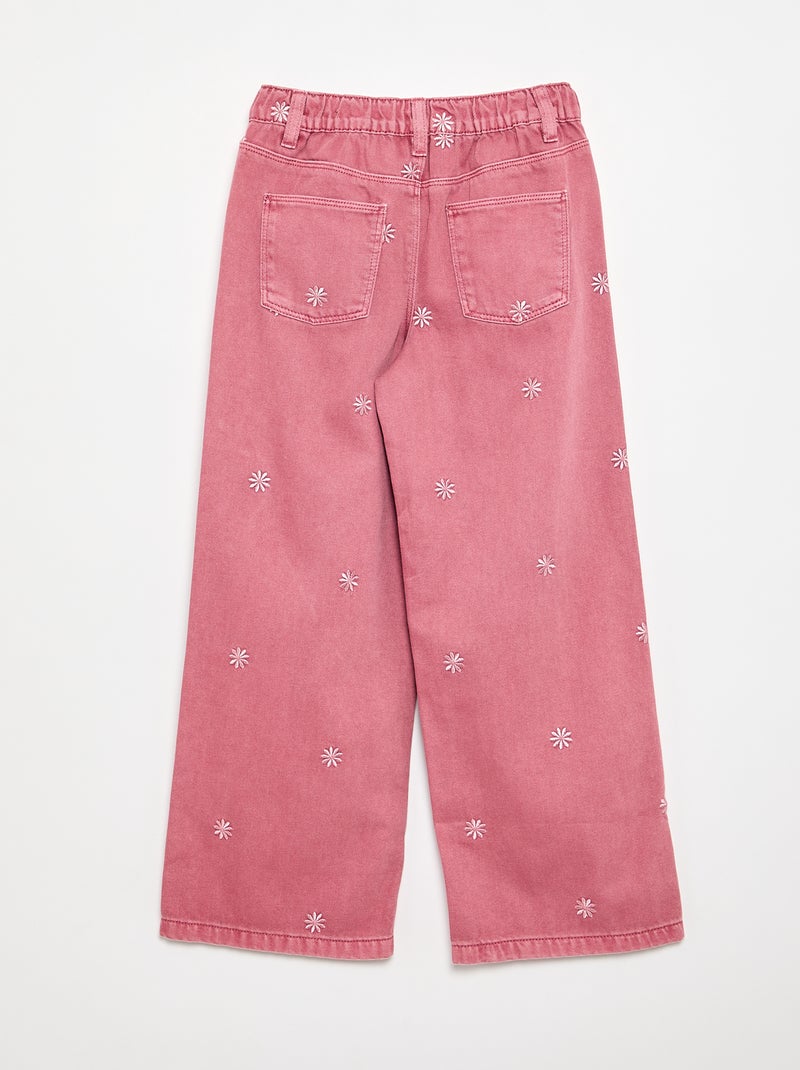 Embroidered Denim Pants Pink - Kiabi