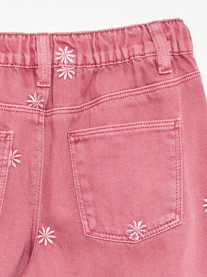 Embroidered Denim Pants Pink - Kiabi