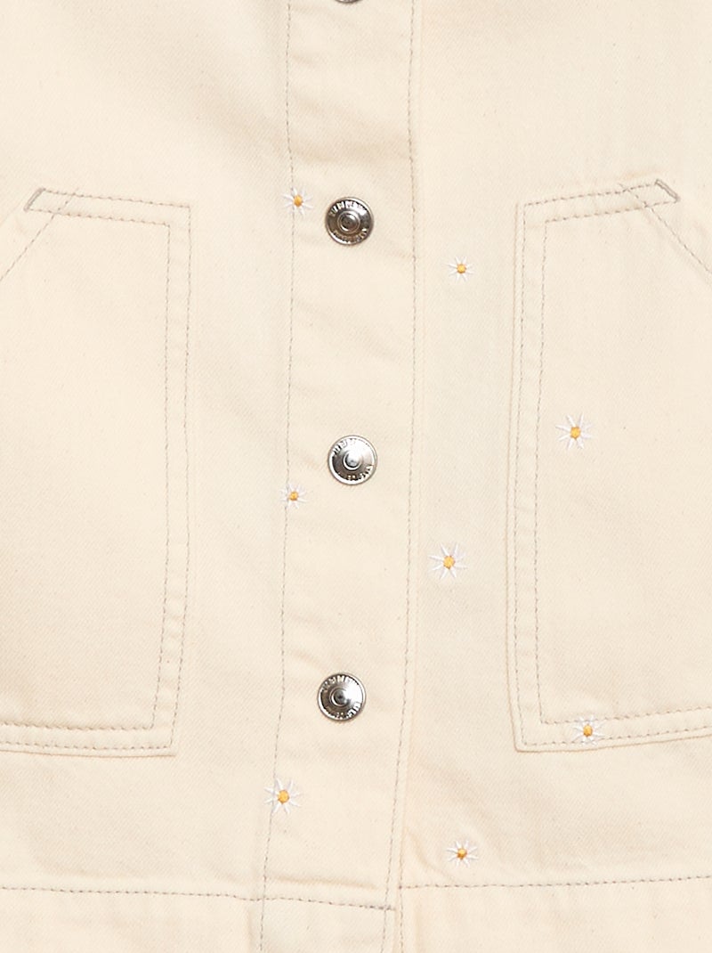Embroidered Floral Short Overalls Beige - Kiabi