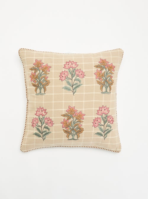 Embroidered Floral Square Cushion Cover - Kiabi