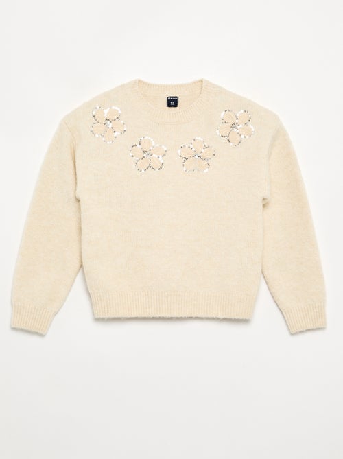 Embroidered Flower and Sequin Sweater - Kiabi