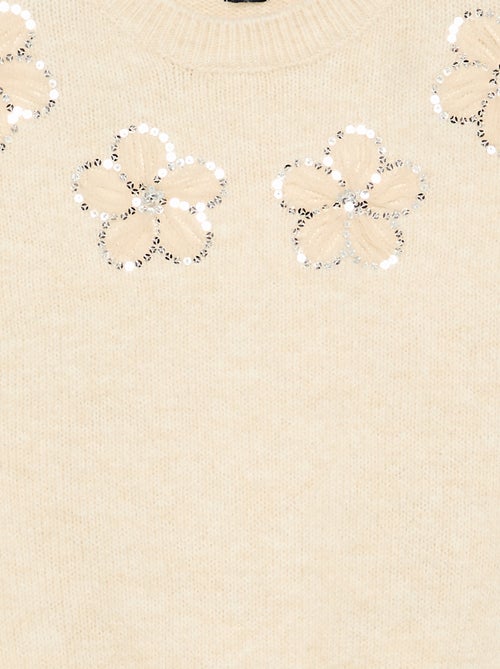 Embroidered Flower and Sequin Sweater - Kiabi