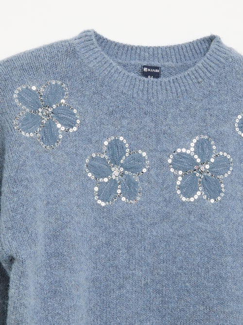 Embroidered Flower and Sequin Sweater - Kiabi