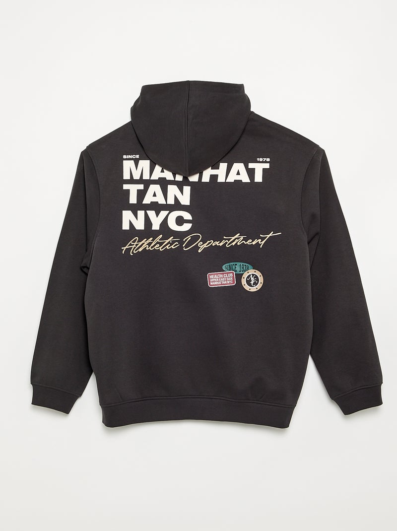 Embroidered Lettering Hooded Zip-Up Sweatshirt Black - Kiabi