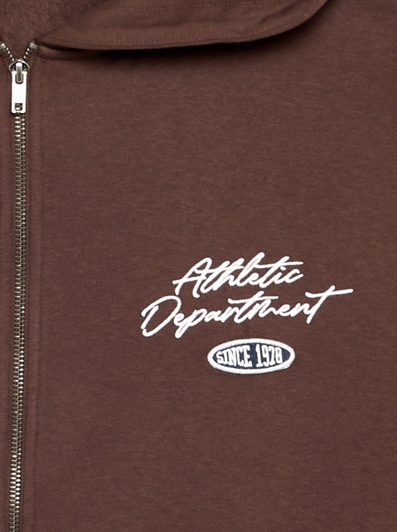 Embroidered Lettering Hooded Zip-Up Sweatshirt Brown - Kiabi