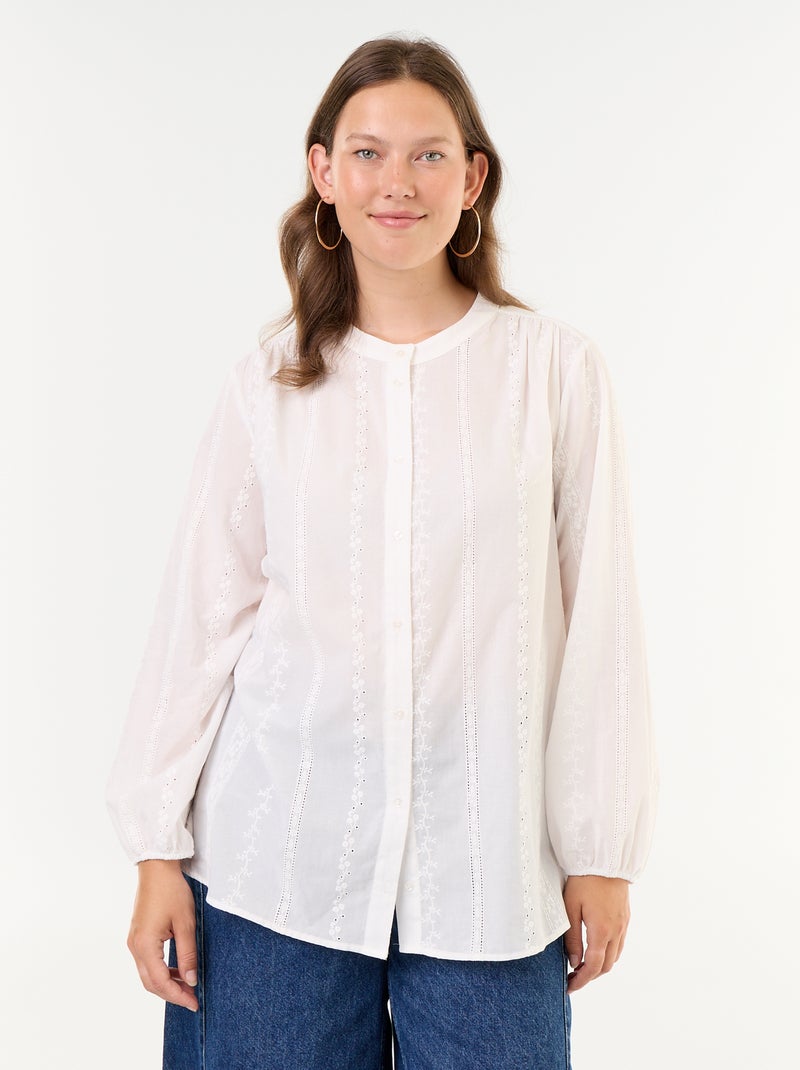 Embroidered long-sleeved blouse White - Kiabi